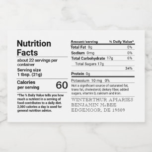 Pour Bocaux Étiquette rectangle de la valeur nutritive du miel