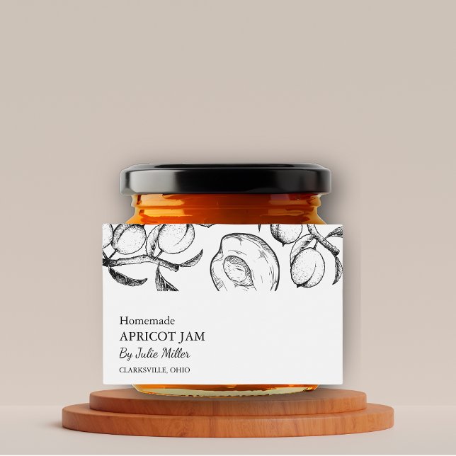 Pour Bocaux Étiquette simple de confiture d'abricot noir et bl (Créateur téléchargé)