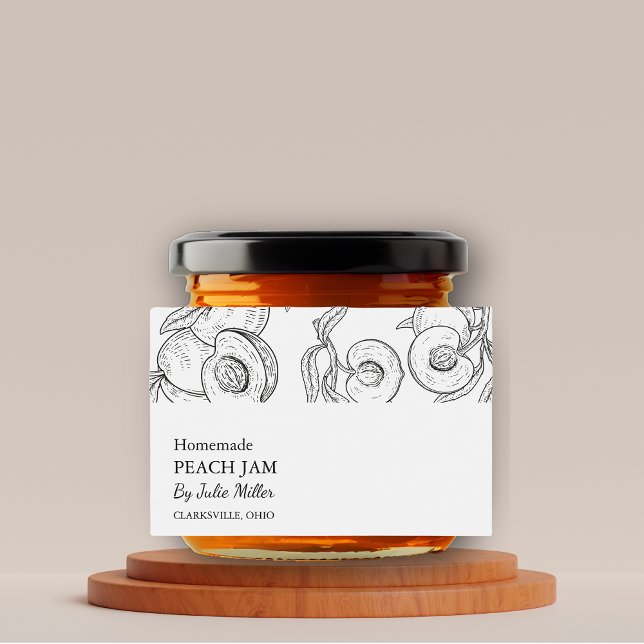 Pour Bocaux Étiquette simple de confiture de pêche noire et bl (Créateur téléchargé)