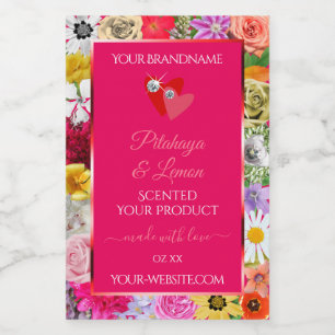 Pour Bocaux Fleurs colorées Produit rose Étiquette Coeurs Bijo