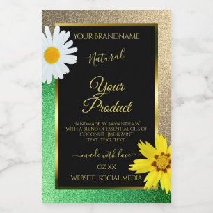 Pour Bocaux Floral Gold et Parties scintillant verte Étiquette