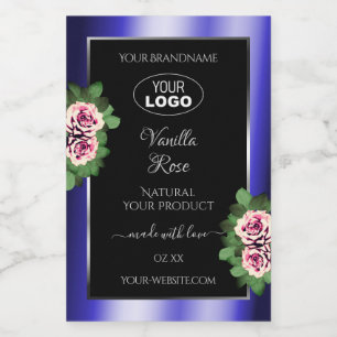 Pour Bocaux Floral noir bleu Étiquette rose roses Logo