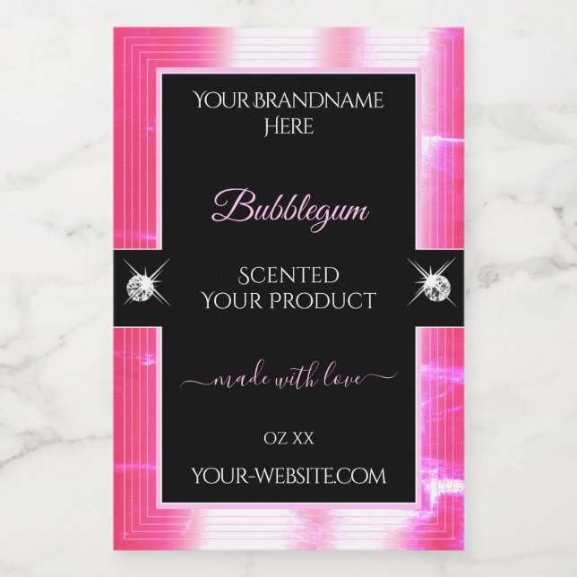 Pour Bocaux Glamor Girly rose noir brillants Étiquette de prod (Étiquettes simples)