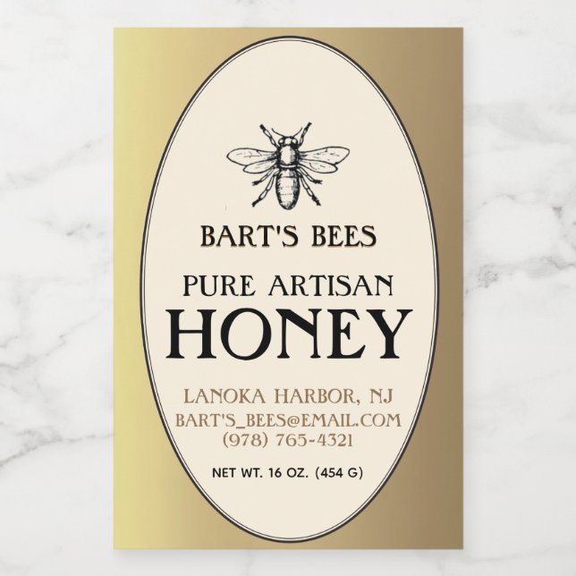 Pour Bocaux Heraldic Bee Rectangle Étiquette alimentaire Or ov (Étiquettes simples)