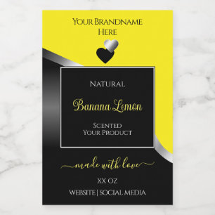 Pour Bocaux Jaune Noir Wavy Silver Coeurs mignons Étiquette de
