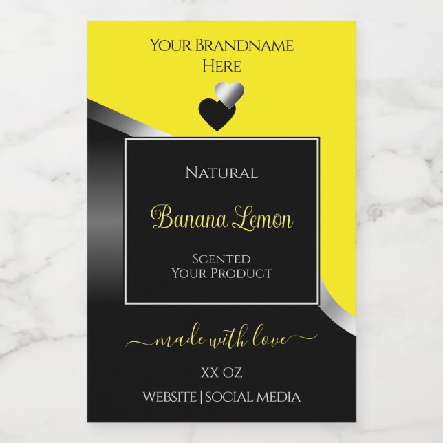 Pour Bocaux Jaune Noir Wavy Silver Coeurs mignons Étiquette de (Étiquettes simples)