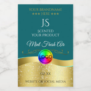 Pour Bocaux Noir Turquoise Wavy Gold Logo Monogramme Étiquette