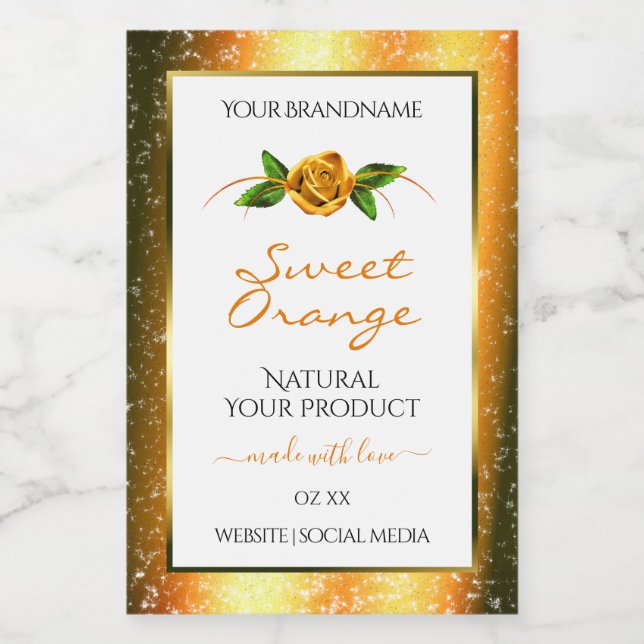 Pour Bocaux Orange Parties scintillant blanc Étiquette Rose Fl (Étiquettes simples)