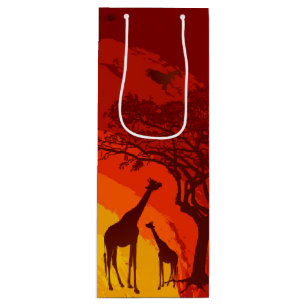 Pour Bouteille 4.75lx4wx13h Sac cadeau vin Africain Safari Giraff