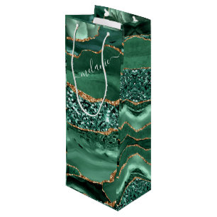 Pour Bouteille Emerald Green Gold Nom personnalisé Vin Sac cadeau