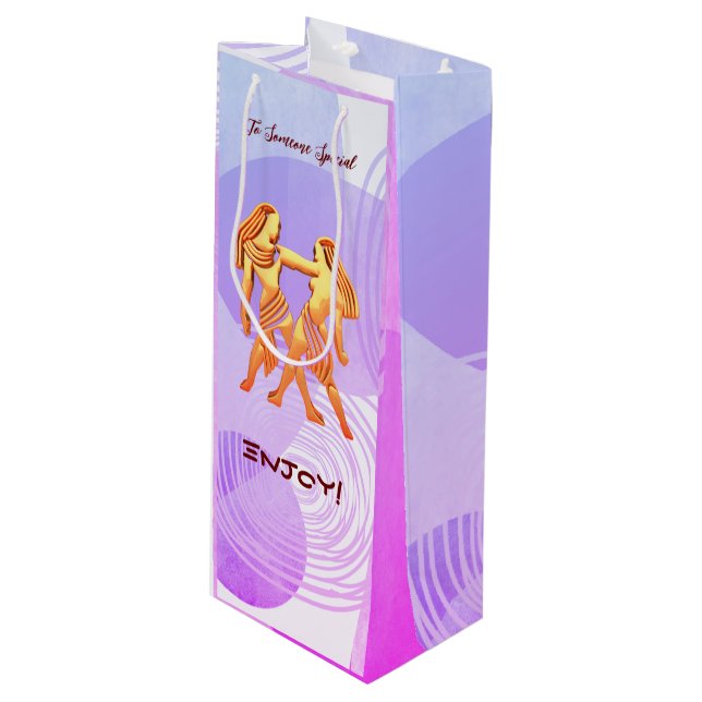 Pour Bouteille Gemini Anniversaire - Sac Cadeau Vin (Devant Angle)