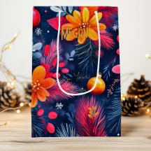 Sac cadeau de Noël floral personnalisé