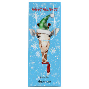 Pour Bouteille Sac cadeau de Santa Hat Giraffe Flèche de neige Bl