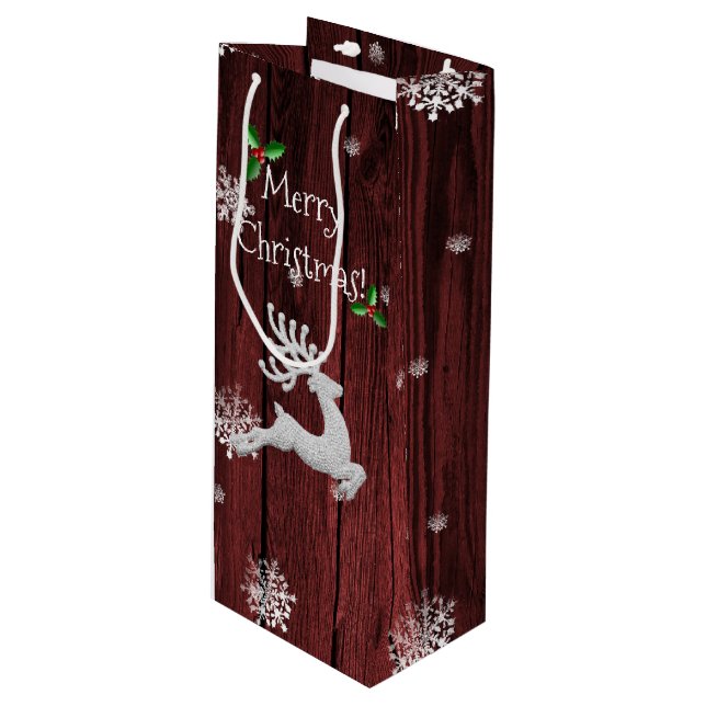 Pour Bouteille Sac cadeau de vin Red Rustic Christmas Reindeer (Devant Angle)
