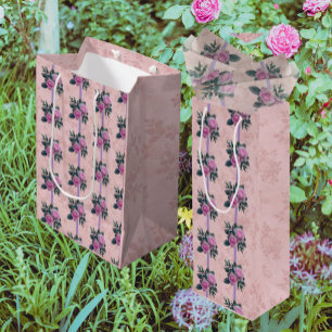 Pour Bouteille Sac cadeau en roses roses roses damassées délavées