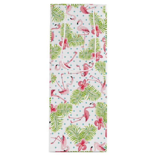 Pour Bouteille Sac cadeau Flamant rose Palm Vert (Devant)