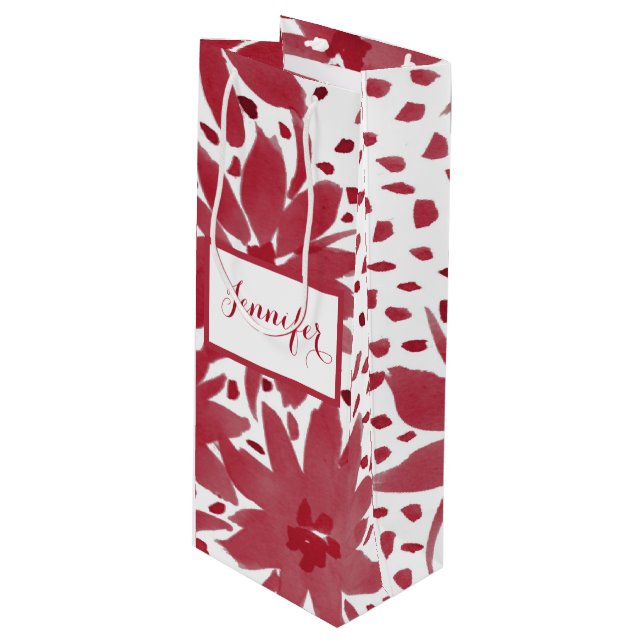 Pour Bouteille Vin sur mesure Floral Design Ruby Red Cadeau sac (Devant Angle)