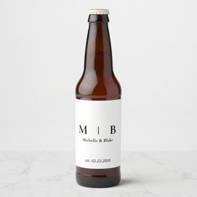 Pour Bouteilles De Bière Étiquette Mariage B/W simple et élégant (Devant)