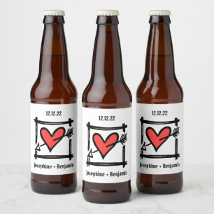 Pour Bouteilles De Bière Personnalisé Mariage Amour Coeur Noir & Étiquette 
