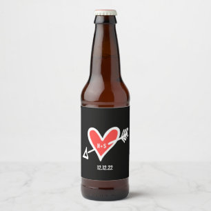 Pour Bouteilles De Bière Personnalisé Mariage Amour Coeur Noir & Étiquette 