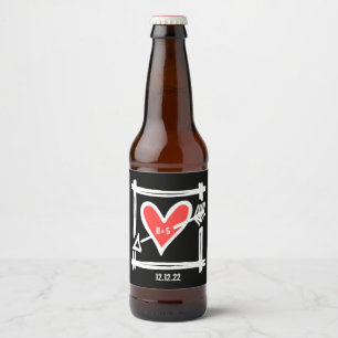 Pour Bouteilles De Bière Personnalisé Mariage Amour Coeur Noir & Étiquette 
