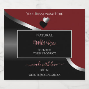 Pour Bouteilles De Liqueur Rouge foncé Noir Wavy Coeurs d'argent Étiquettes d