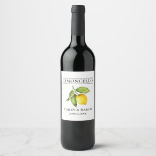 Pour Bouteilles De Vin Aquarelle Citron Limoncello Mariage Étiquette bout