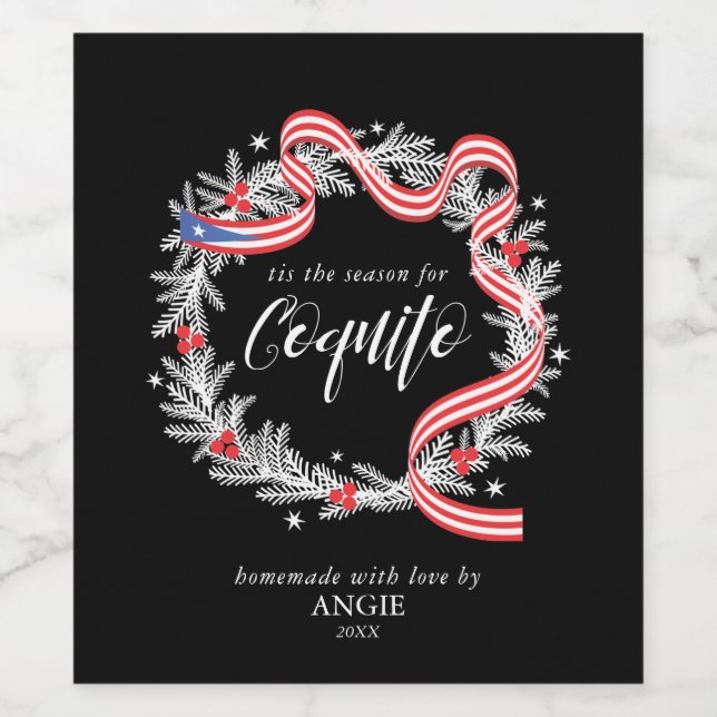 Pour Bouteilles De Vin Coquito Noël Wreath Wine Étiquette (Étiquettes simples)