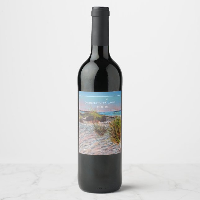 Pour Bouteilles De Vin Destination Plage Mariage Favoriser Vins Étiquette (Devant)