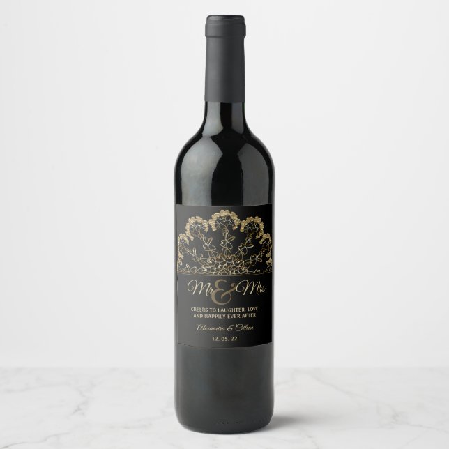 Pour Bouteilles De Vin Élégant Étiquette Floral Mandala (Devant)