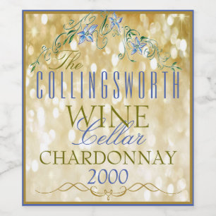 Pour Bouteilles De Vin Elégant Gold Glitzy Personnalisé Étiquette bouteil