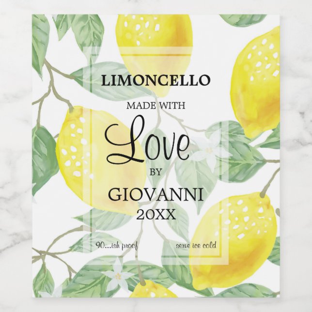 Pour Bouteilles De Vin Fabriqué avec Love Limoncello petit Étiquette bout (Étiquettes simples)