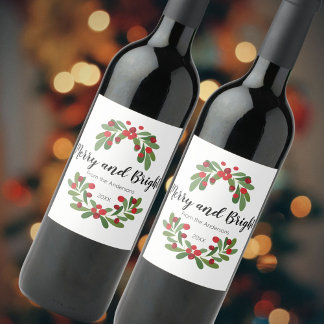 Pour Bouteilles De Vin Joyeux et lumineux Mistletoe Vacances Étiquette