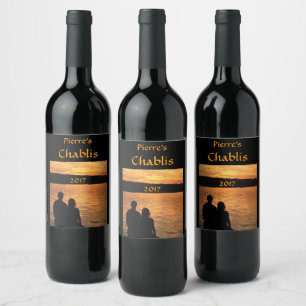 Pour Bouteilles De Vin Les amoureux au Sunset Lake Wine Étiquette