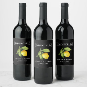 Pour Bouteilles De Vin Mariage Aquarelle Citron Limoncello Étiquette bout