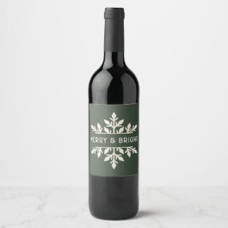 Pour Bouteilles De Vin Merry & Bright Snowflake Wine Étiquette | Vert arb