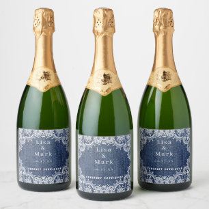 Pour Bouteilles De Vin Mousseux Blue Jean Denim Et Lace Vins Étiquettes