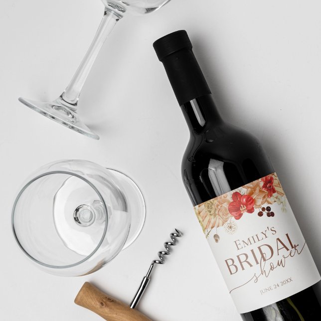 Pour Bouteilles De Vin Terracotta Boho Fête des mariées Florale Étiquette (Créateur téléchargé)