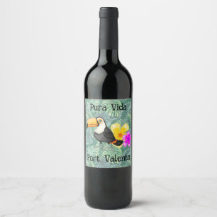 Pour Bouteilles De Vin Tropical Toucan Pura Vida Vine Étiquette