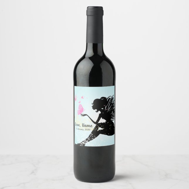 Pour Bouteilles De Vin VINS ÉTIQUETTE - fée et papillons (Devant)