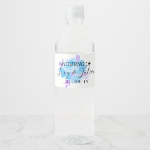 Pour Bouteilles D'eau Aquarelle Floral Blue Mariage Étiquette de bouteil