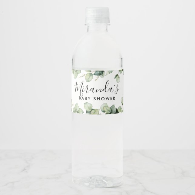 Pour Bouteilles D'eau Baby shower verdoyant Bouteille Étiquette Eucalypt (Devant)