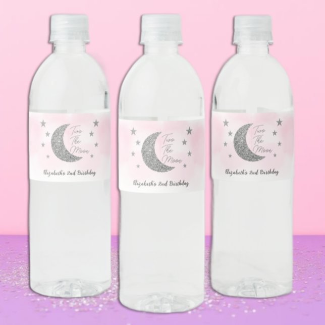 Pour Bouteilles D'eau Deux La Lune 2e anniversaire Étiquette de bouteill (Créateur téléchargé)