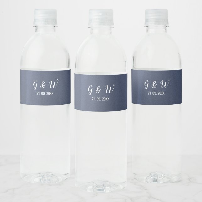 Pour Bouteilles D'eau Elégant Blue Romantic Water Bottle Étiquette Set (Bouteilles)