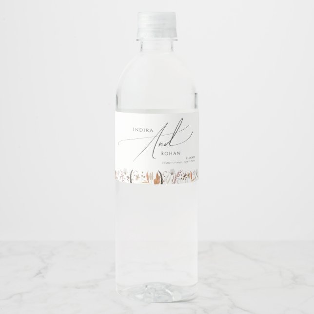 Pour Bouteilles D'eau Fleur sauvage d'automne Boho | Étiquette de boutei (Devant)