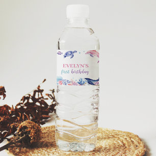 Pour Bouteilles D'eau Sous la mer Dolphin Birthday Étiquette de bouteill