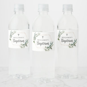 Pour Bouteilles D'eau Verdure Croix d'or Baptême Étiquette de bouteille