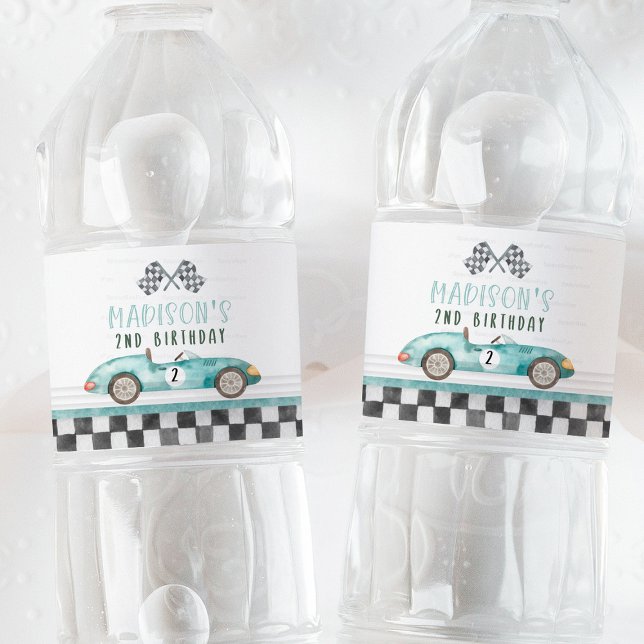 Pour Bouteilles D'eau Voiture de course Fast Water Bottle Étiquette Déco (Racing car,Water Bottle Label,two fast 2nd,birthday,race car 2nd birthday ,vintage race car,retro ca)
