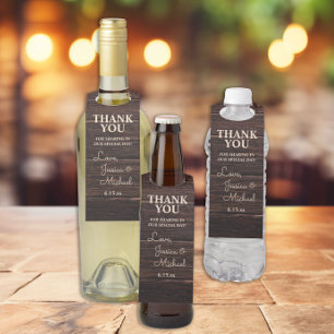 Pour Bouteilles Étiquettes de remerciement de mariage en bois rust