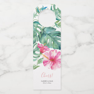 Pour Bouteilles Étiquettes de vin de mariage Tropical Hibiscus Che